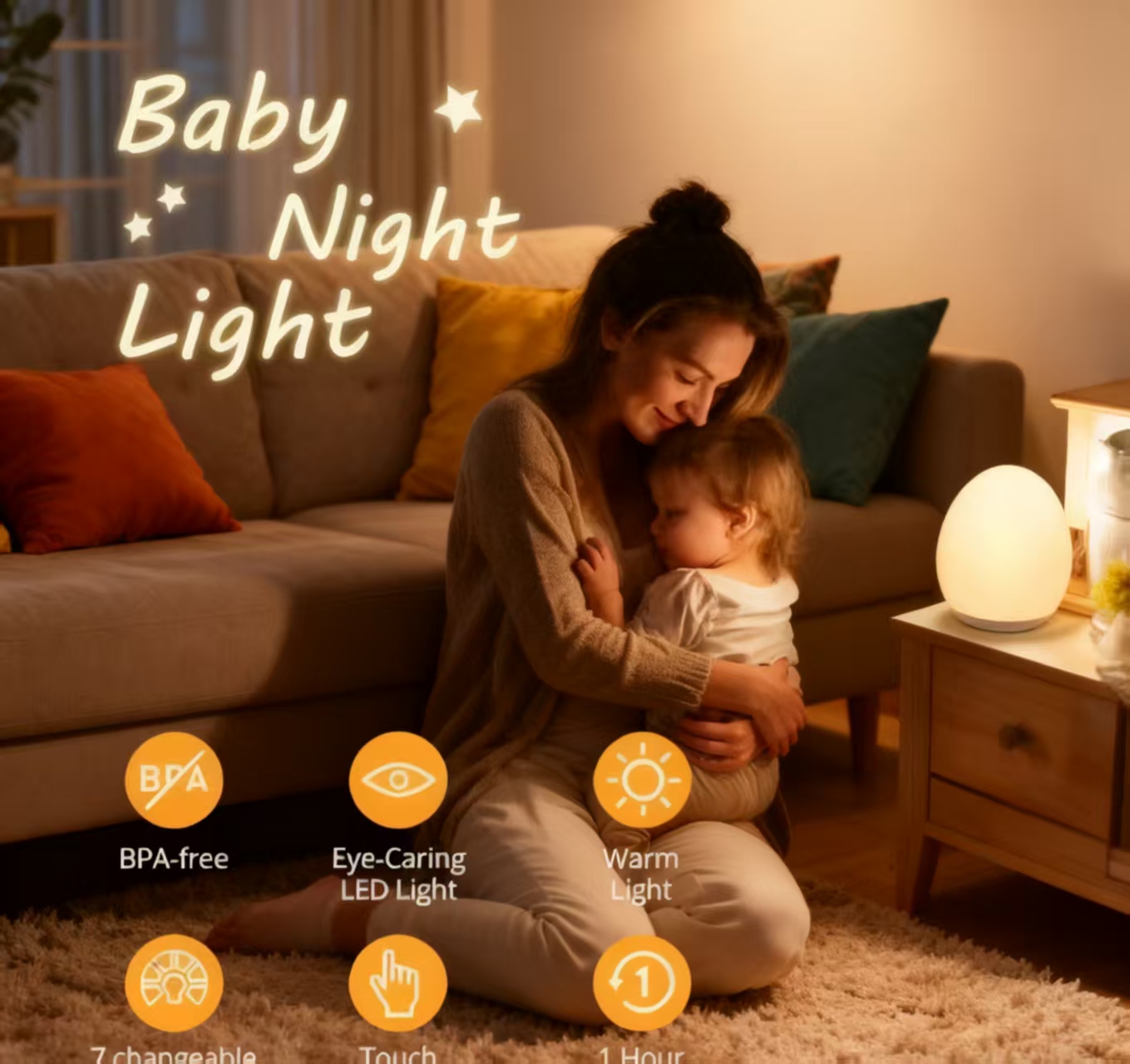 Baby Nursery In - “Egg-Shaped Silicone Night Light, Touch-Dimmable 7-Color