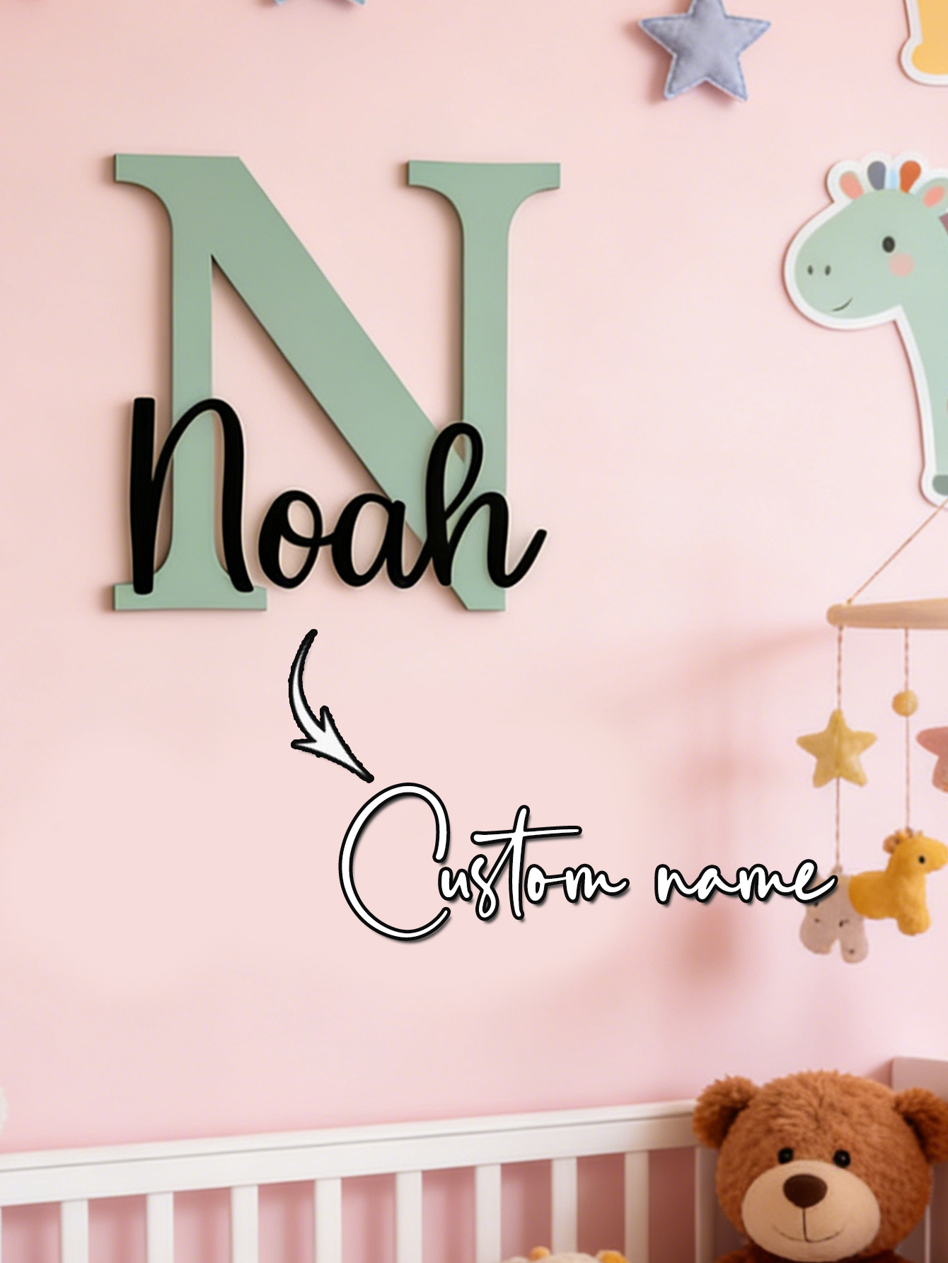 Animals Baby Nursery - Custom Name Cloud Shaped Wooden Name