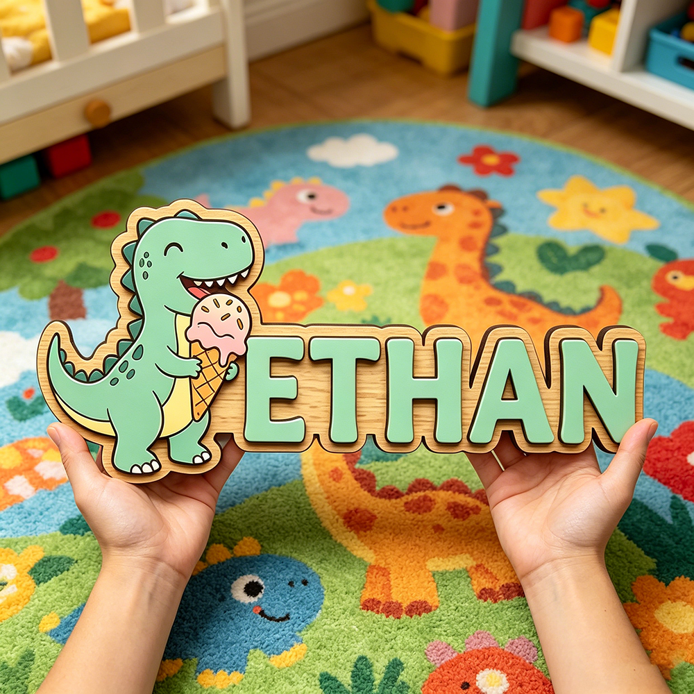 Baby Nursery In - Whimsical Ice Cream Dinosaur Custom Name