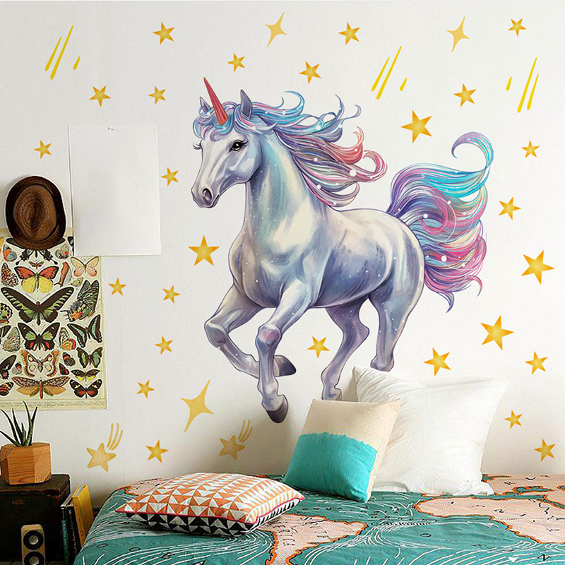 Baby Unicorn Nursery - Cartoon Meteor Rainbow Unicorn Wall Sticker