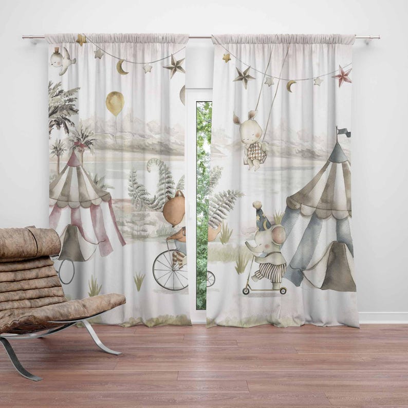Blackout Curtain Nursery - Circus Animals Curtains Kids Bedroom Curtains