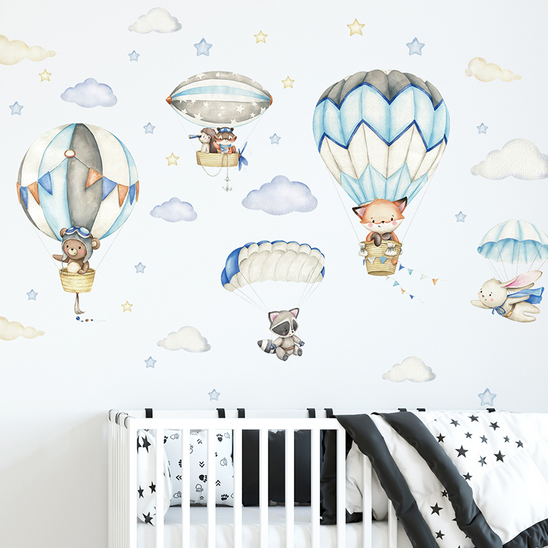 Animals Baby Nursery - Cartoon Cute Animals Hot Air Balloon