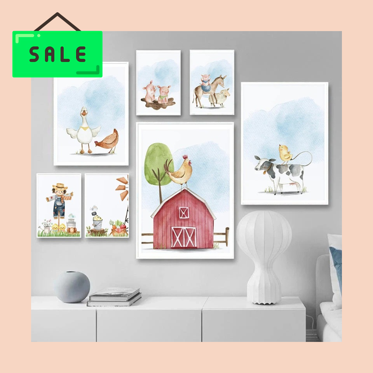 Animals Baby Nursery - Children Minimalist Cute Farm Cartoon Animal