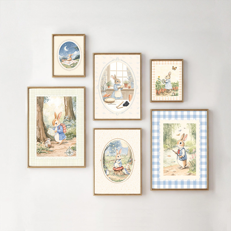 Baby Nursery Vintage - Vintage Boho Blue Plaid Rabbit Inspired