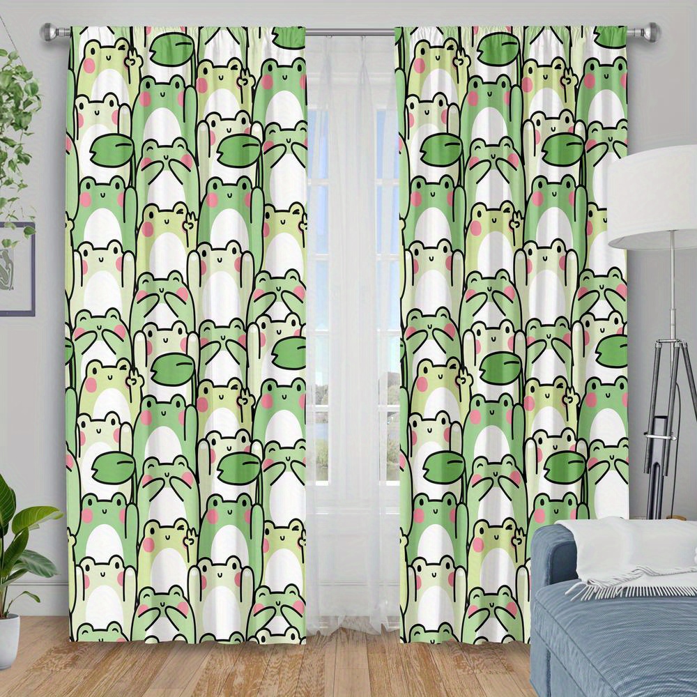 Blackout Curtain Nursery - 2pcs Cute Frog Pattern Curtains Cartoon