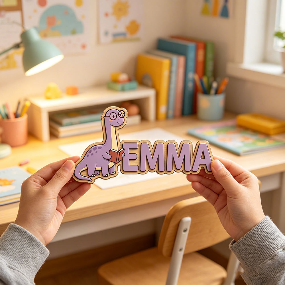 Baby Nursery In - Whimsical Nerdy Dinosaur Custom Name Plaque