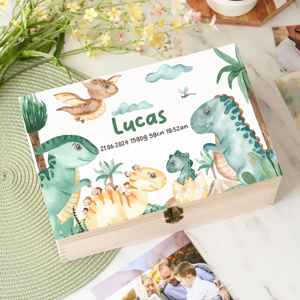 Baby Keepsake Box - Personalized Dinosaur with Name Baby Wooden