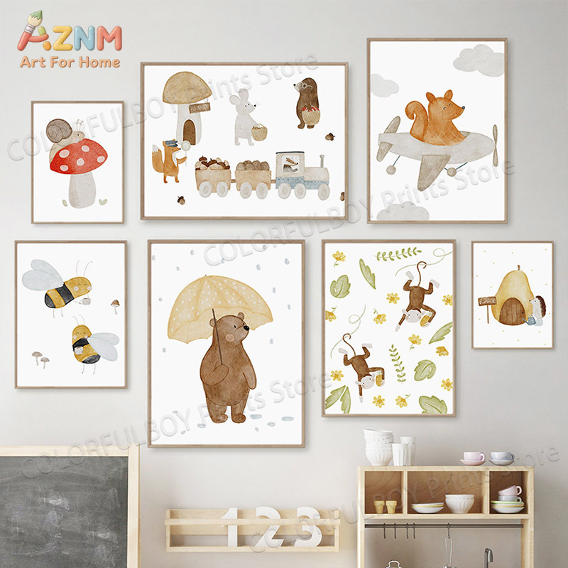 Animals Baby Nursery - Boho Animals Bear Rabbit Hedgehog Monkey