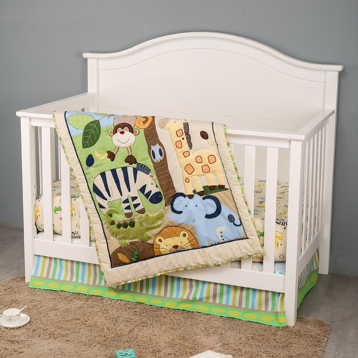 Baby Nursery Bedding Sets - 3Pcs Embroidered baby crib bedding set