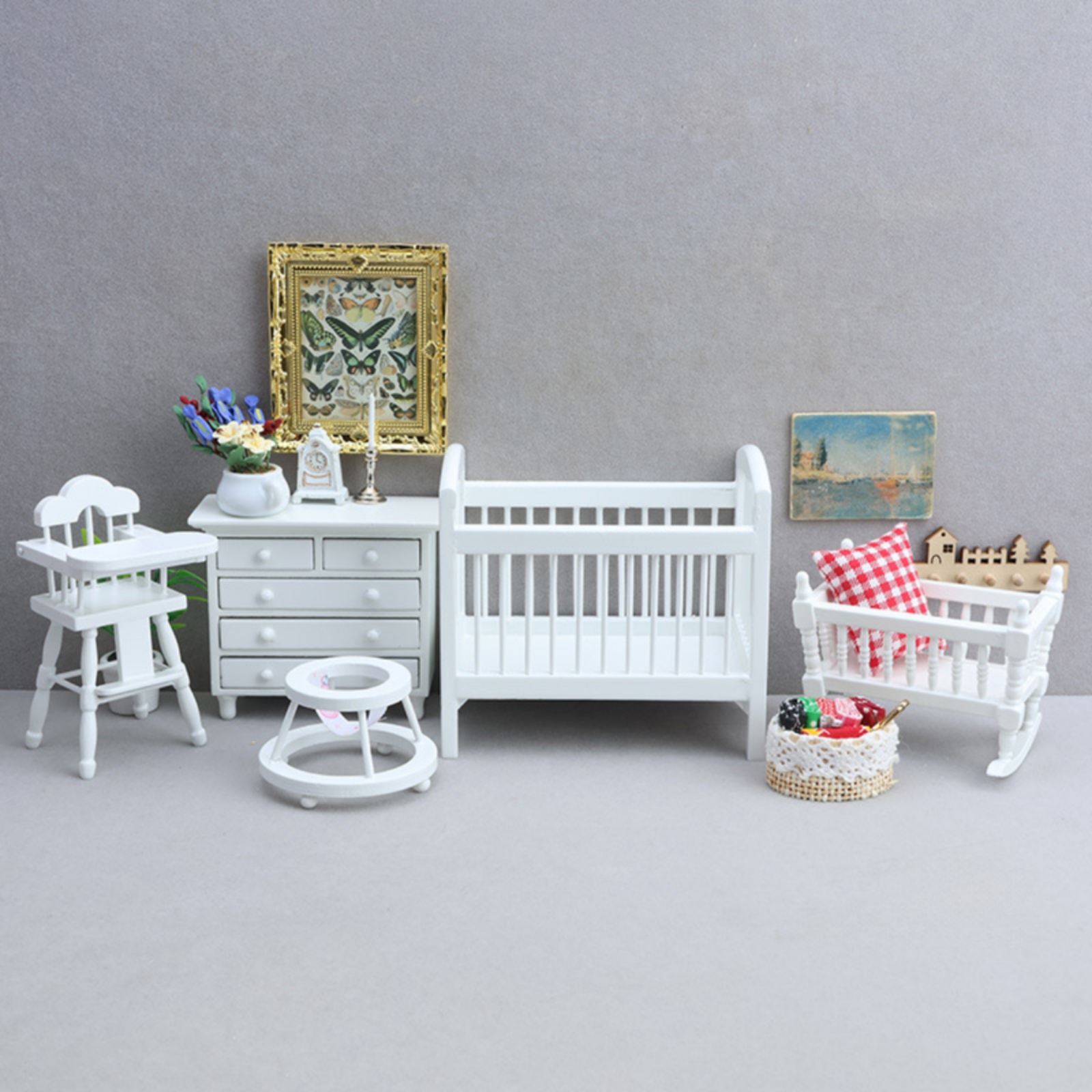 Baby Nursery Furniture Sets - 5 Pieces Dollhouse Nursery Set Miniature