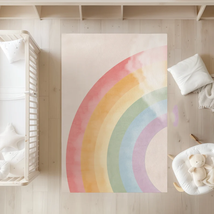Watercolor Rainbow Nursery Rug - Soft Rug Nursery recension och pris