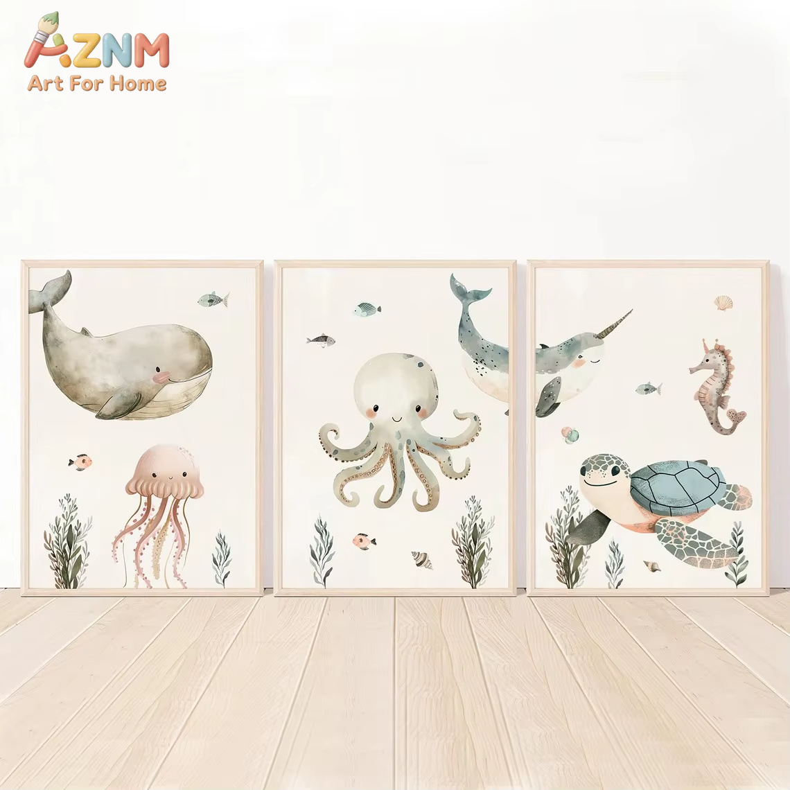 AZNM Watercolor Cute Ocean Ani - Animals Baby Nursery recension och pris