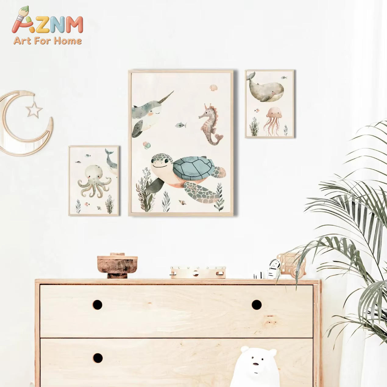 AZNM Watercolor Cute Ocean Ani - Animals Baby Nursery recension och pris