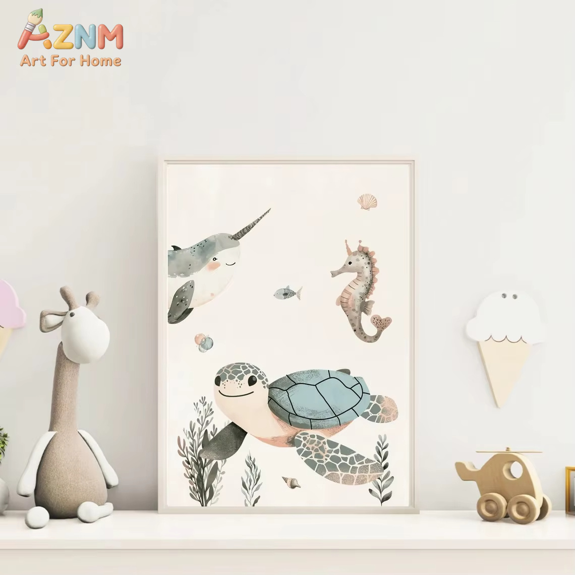 AZNM Watercolor Cute Ocean Ani - Animals Baby Nursery recension och pris