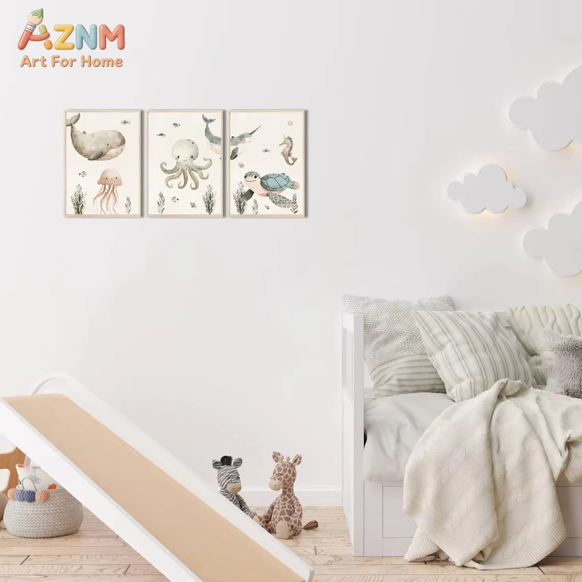 AZNM Watercolor Cute Ocean Ani - Animals Baby Nursery recension och pris