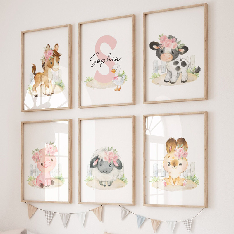 Pink Horse Rabbit Chicken Pig  - Animals Baby Nursery recension och pris