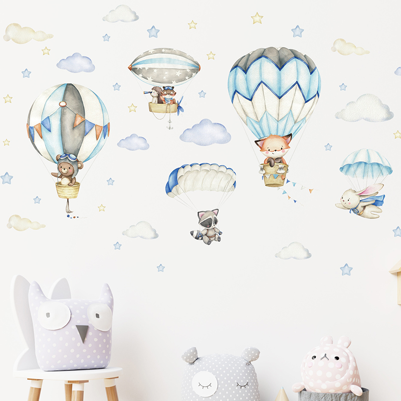 Cartoon Cute Animals Hot Air B - Animals Baby Nursery recension och pris