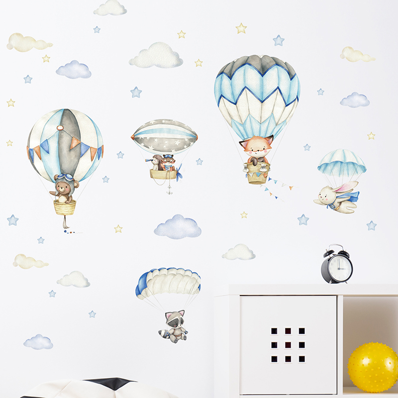 Cartoon Cute Animals Hot Air B - Animals Baby Nursery recension och pris