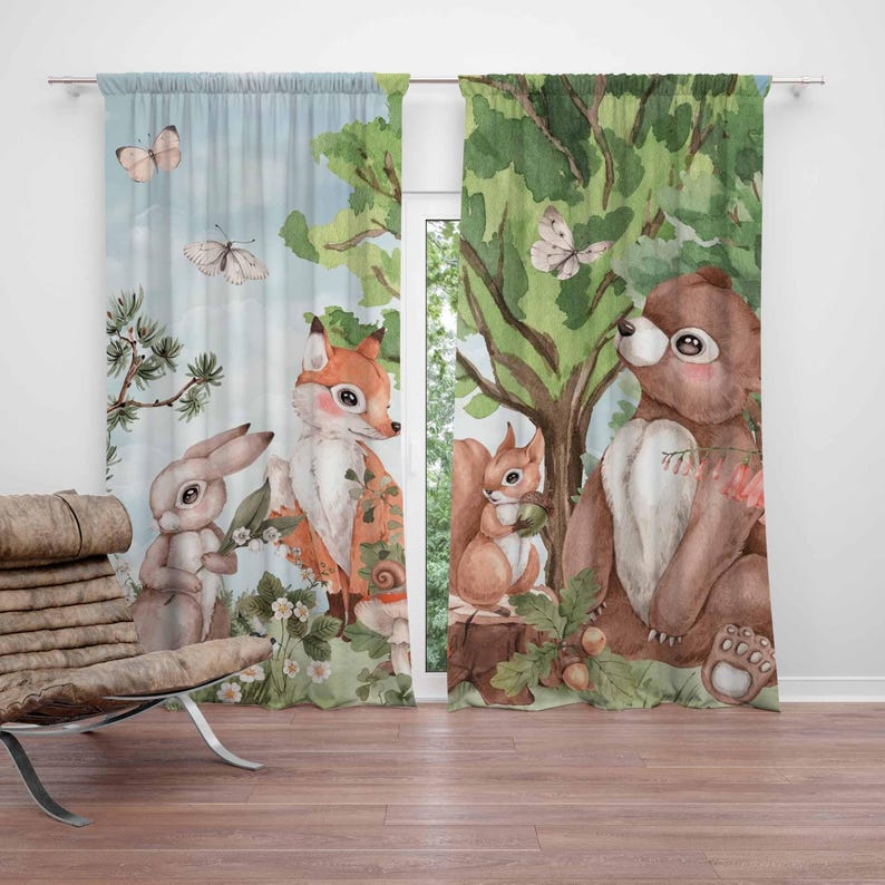 Forest Animals Curtains Kids B - Blackout Curtain Nursery recension och pris