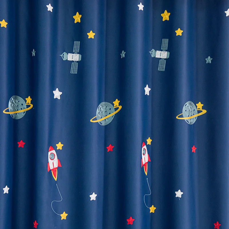Navy Blue Cartoon Rocket Space - Blackout Curtain Nursery recension och pris