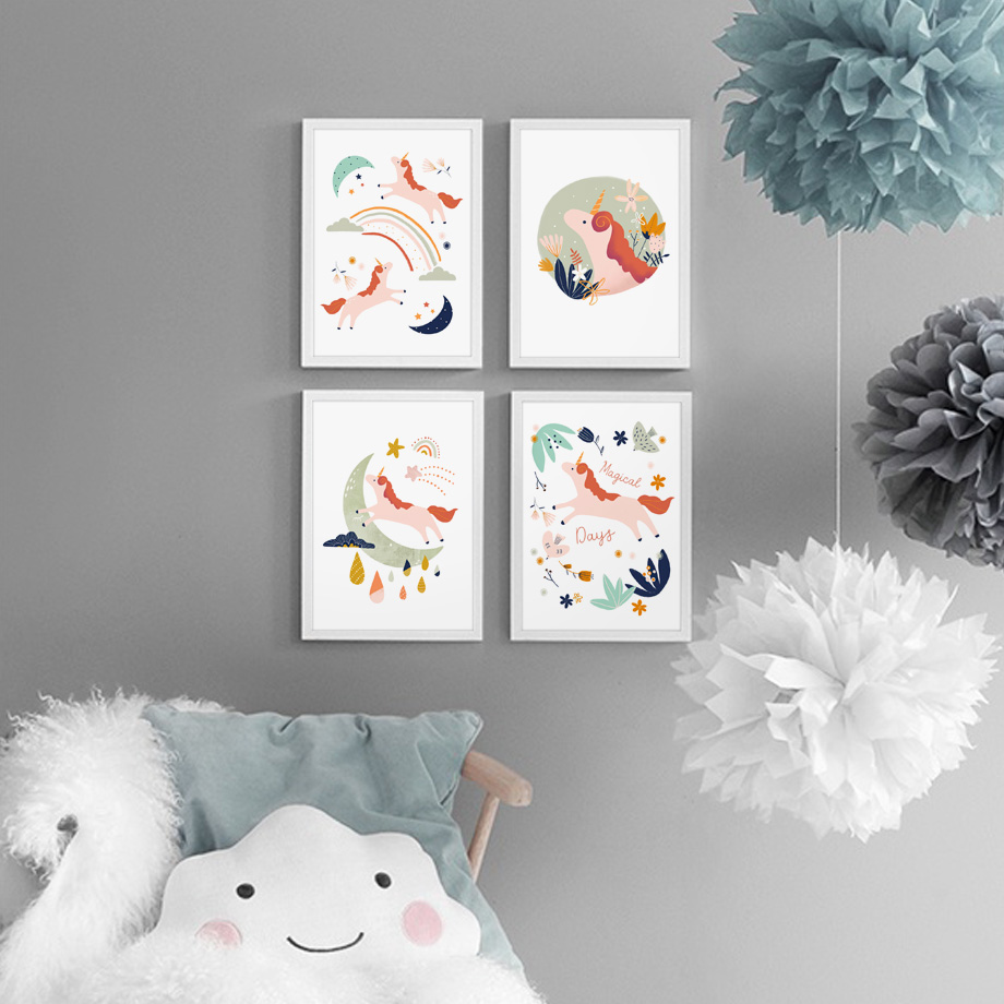 Girl Bedroom Wall Art Cartoon  - Baby Unicorn Nursery recension och pris