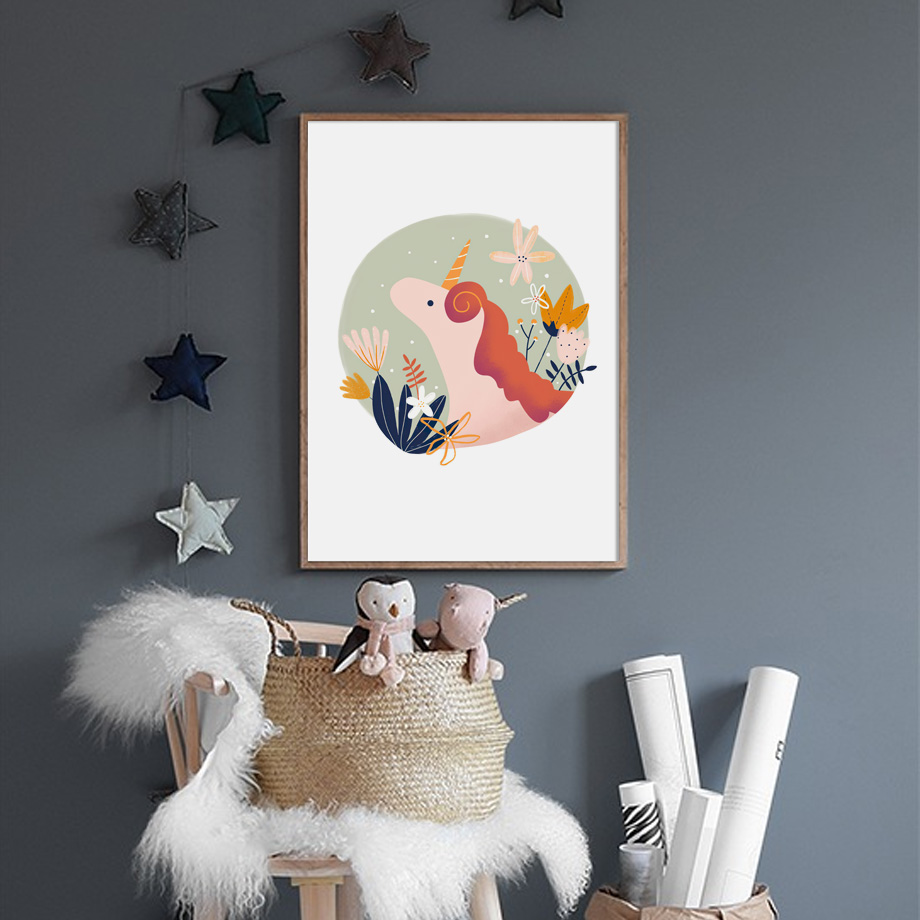Girl Bedroom Wall Art Cartoon  - Baby Unicorn Nursery recension och pris