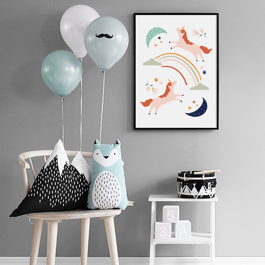 Girl Bedroom Wall Art Cartoon  - Baby Unicorn Nursery recension och pris