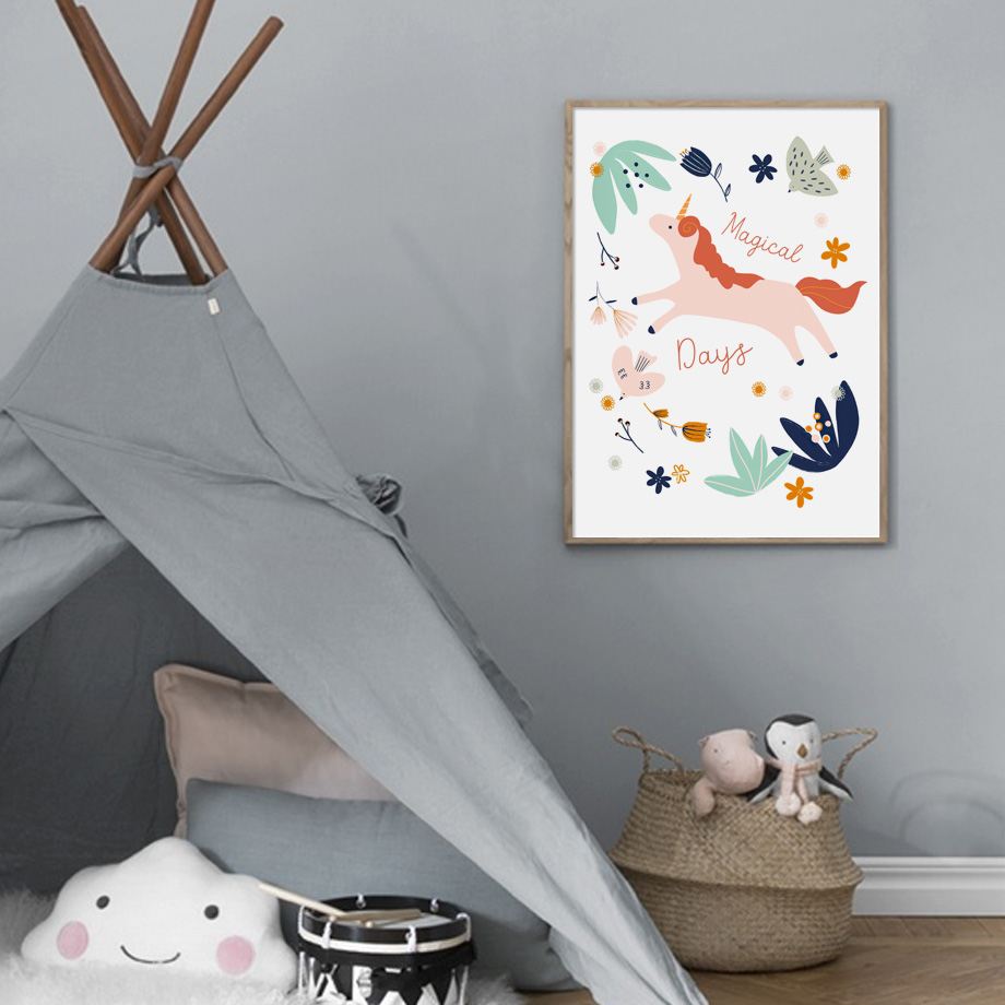 Girl Bedroom Wall Art Cartoon  - Baby Unicorn Nursery recension och pris