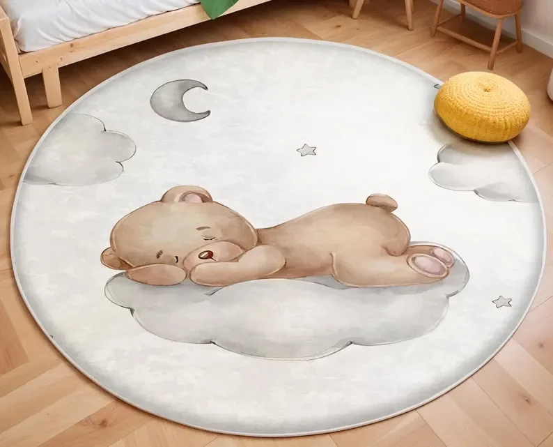 Pink Balloon Bear Cloud Round  - Soft Rug Nursery recension och pris