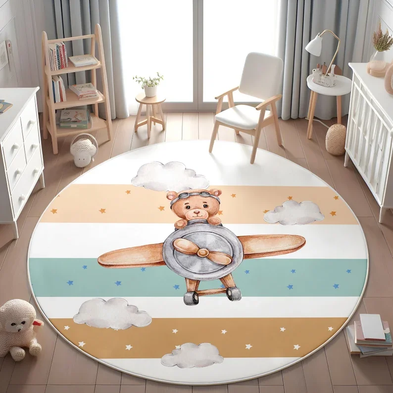Pink Balloon Bear Cloud Round  - Soft Rug Nursery recension och pris