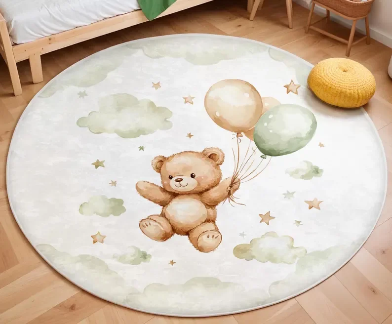 Pink Balloon Bear Cloud Round  - Soft Rug Nursery recension och pris