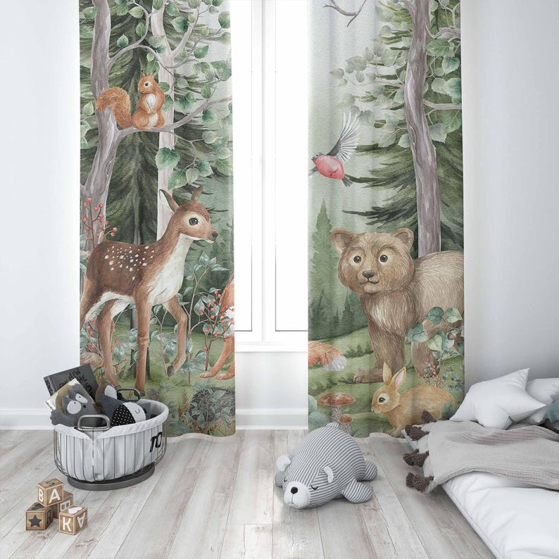 Woodland Animals Curtains Kids - Blackout Curtain Nursery recension och pris