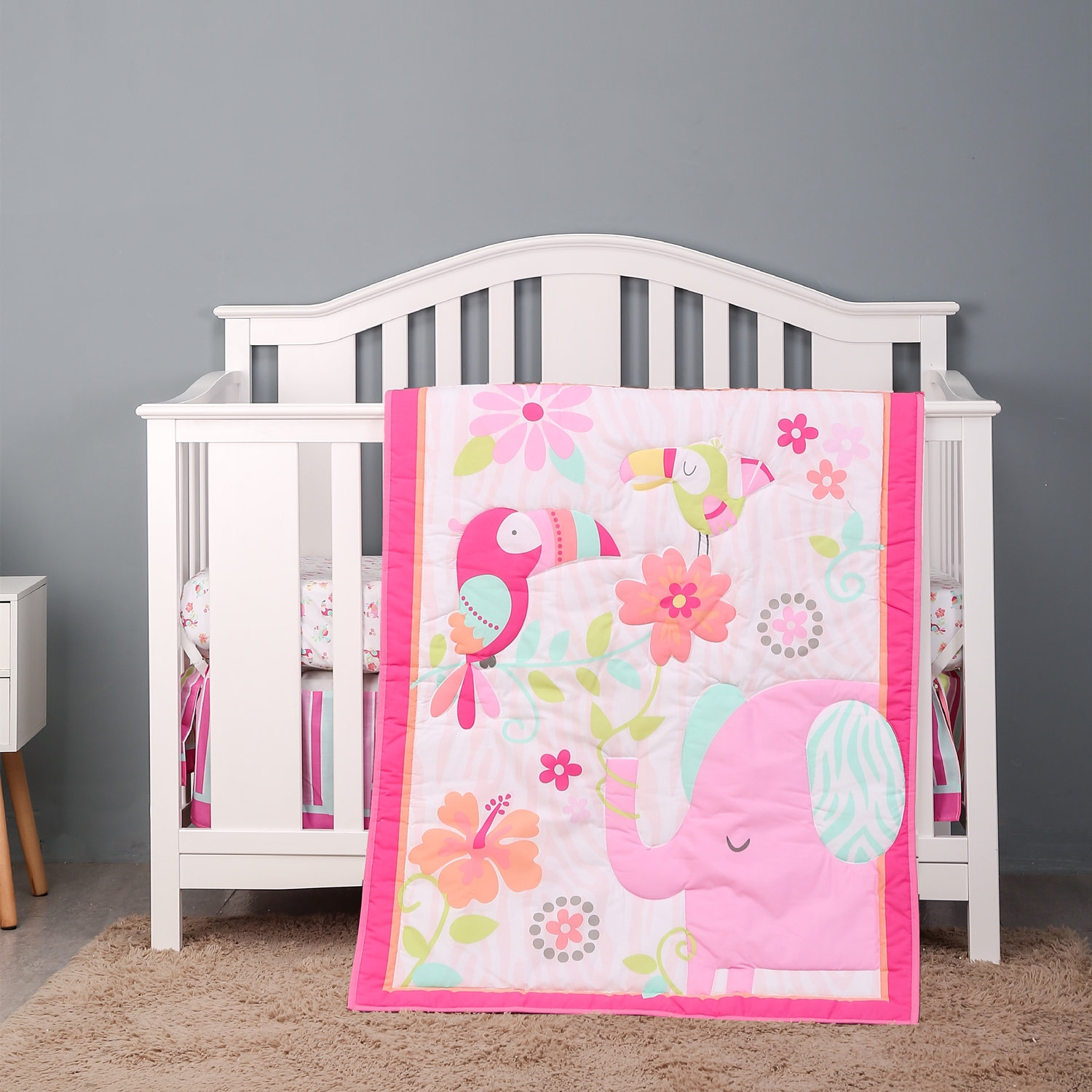 Pink Elephant Cot Baby Bedding - Baby Nursery Bedding Sets recension och pris