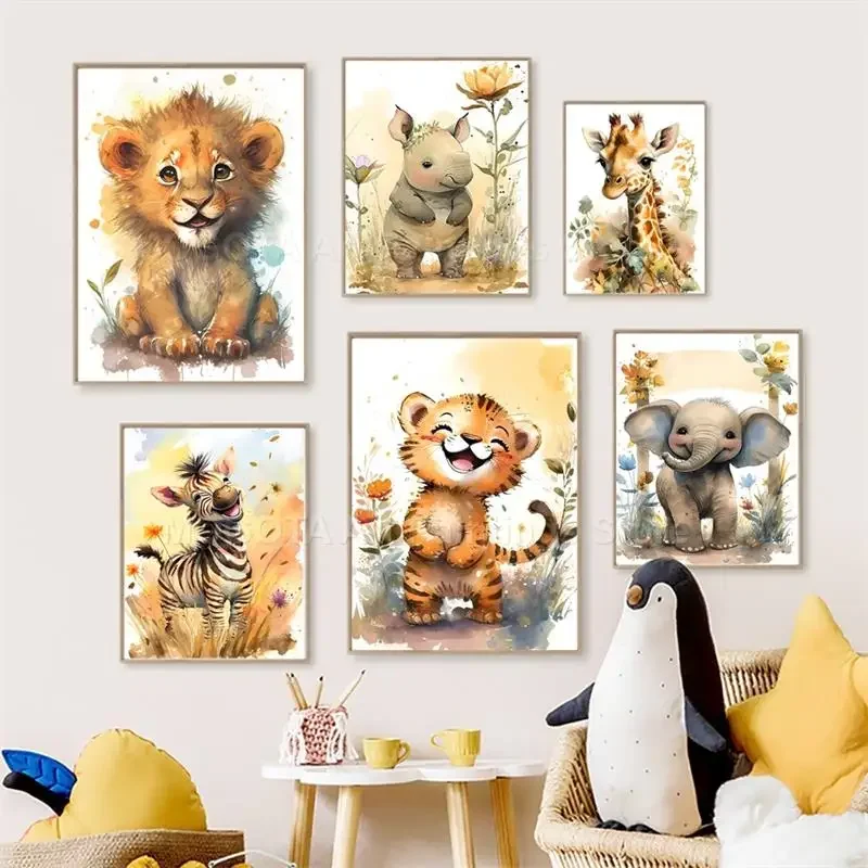 Watercolor Lion Giraffe Tiger  - Animals Baby Nursery recension och pris