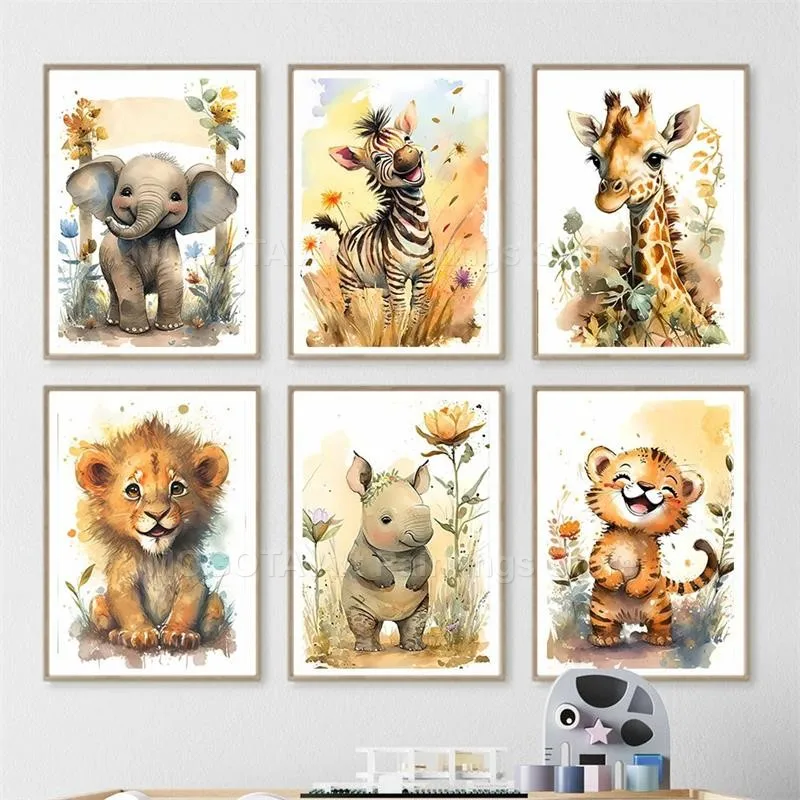 Watercolor Lion Giraffe Tiger  - Animals Baby Nursery recension och pris