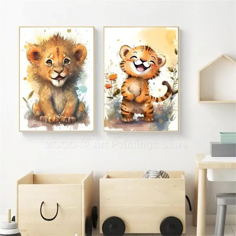 Watercolor Lion Giraffe Tiger  - Animals Baby Nursery recension och pris