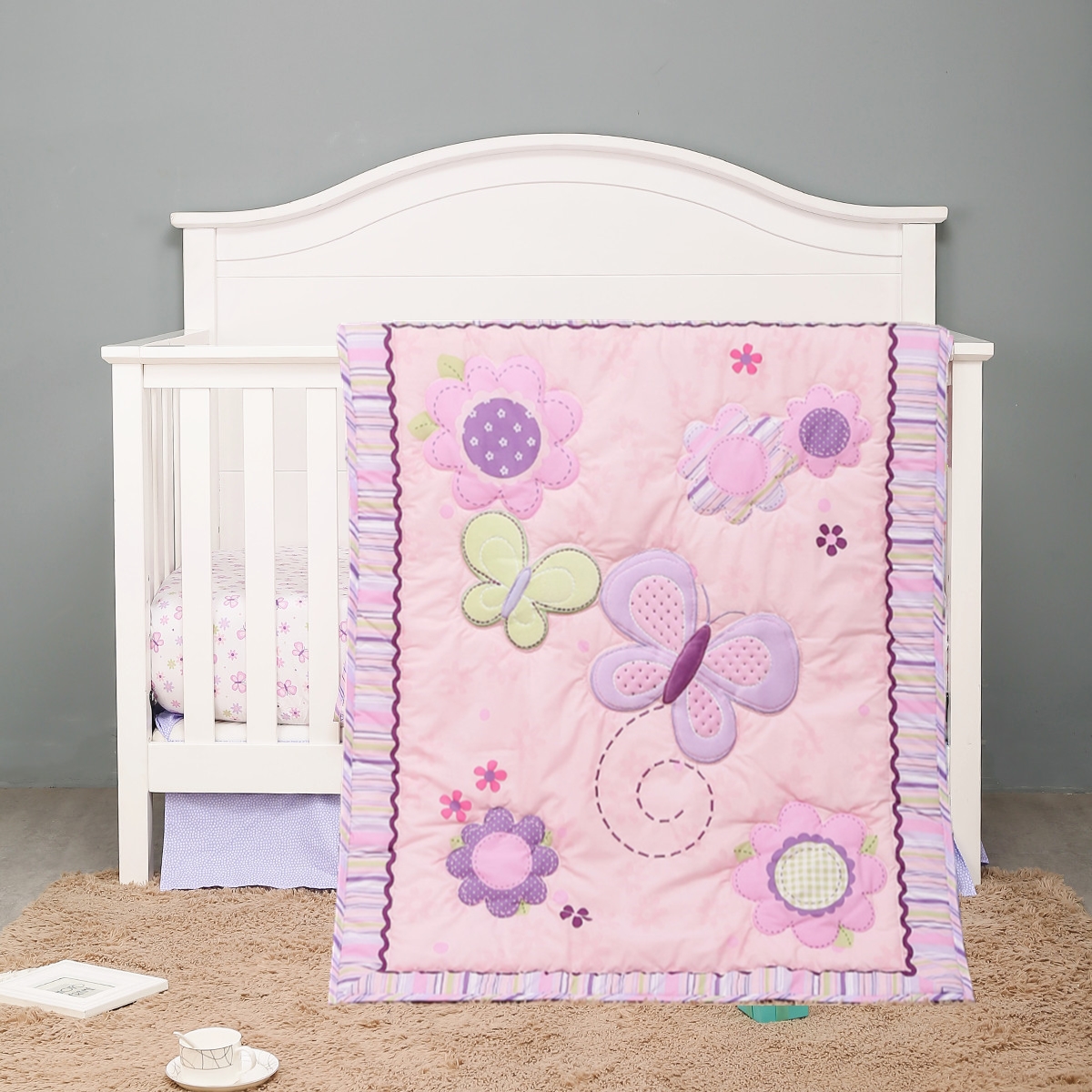 3Pcs Purple Butterfly Baby Gir - Baby Nursery Bedding Sets recension och pris