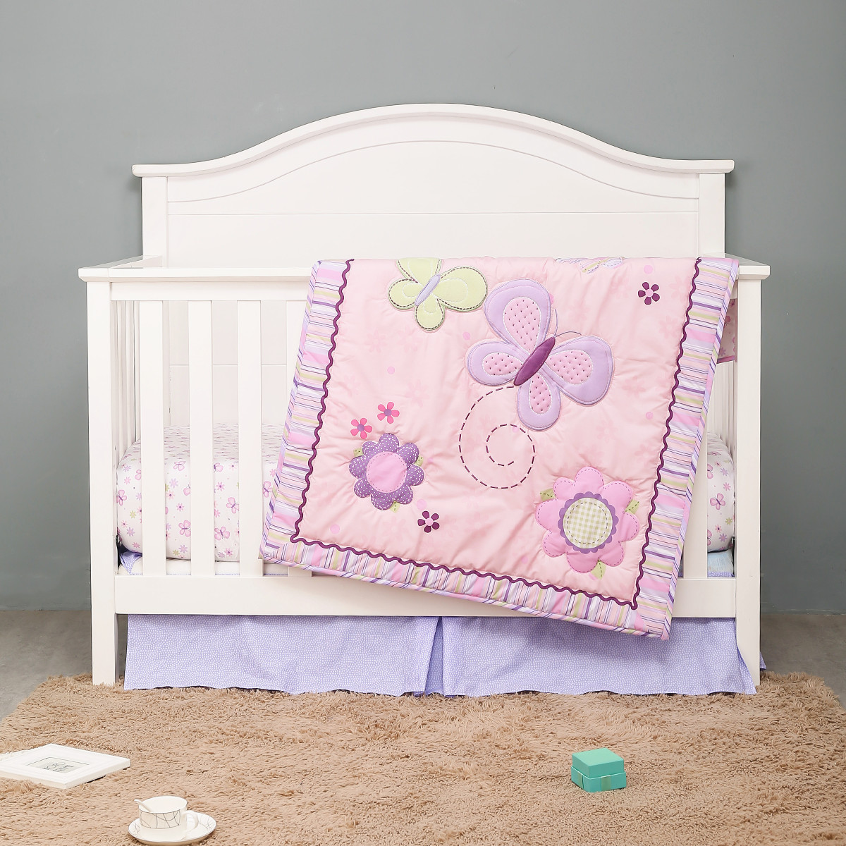 3Pcs Purple Butterfly Baby Gir - Baby Nursery Bedding Sets recension och pris