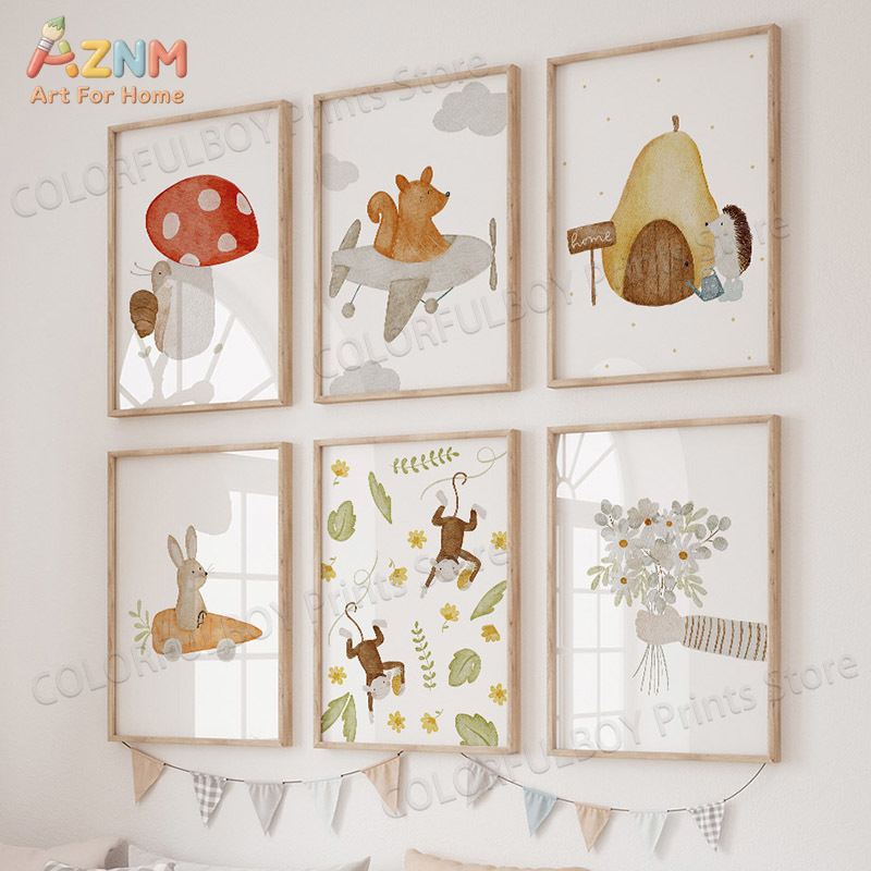 Boho Animals Bear Rabbit Hedge - Animals Baby Nursery recension och pris