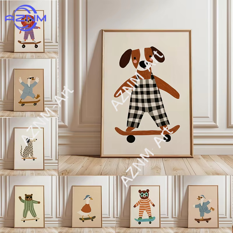 1PC Funny Animal Skateboarding - Animals Baby Nursery recension och pris