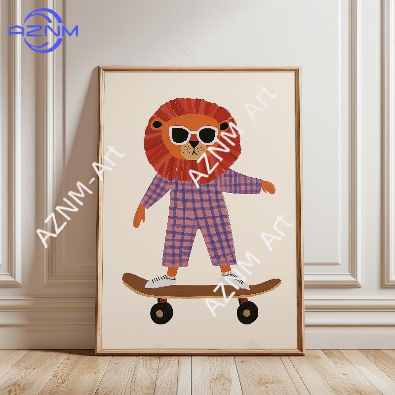 1PC Funny Animal Skateboarding - Animals Baby Nursery recension och pris