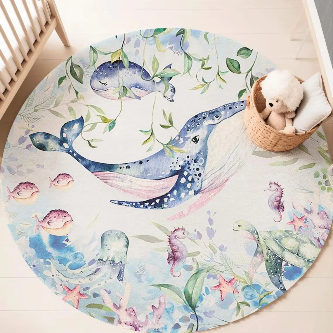 Blue Marine animal Round Carpe - Soft Rug Nursery recension och pris